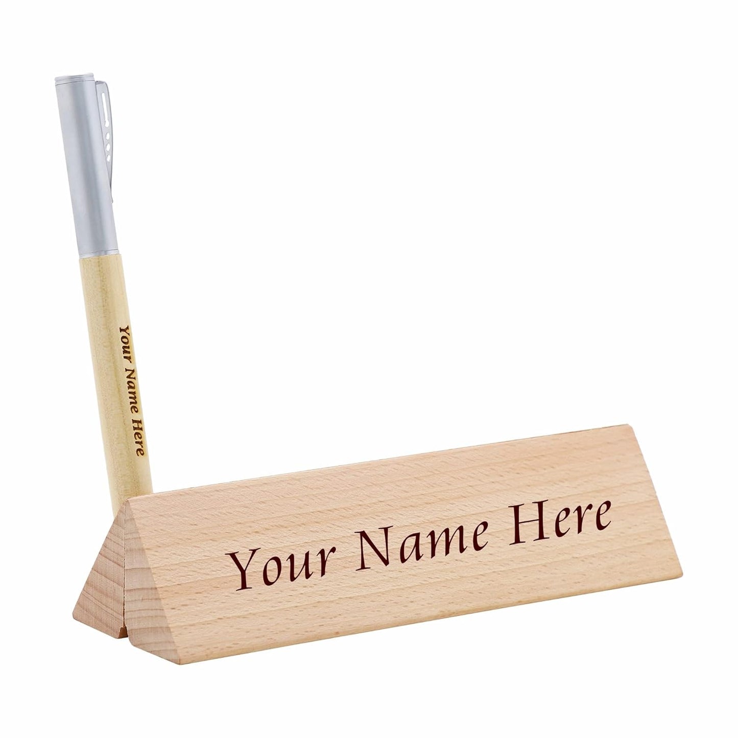 Personalized Desk Name Plate with Wooden Pen and Pen Stand