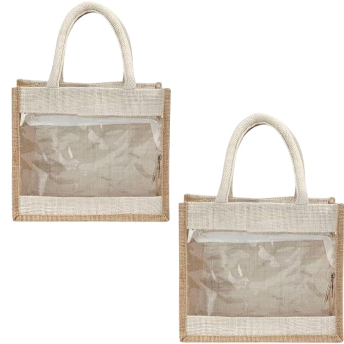Pack of 2 Jute Minimalistic Large Size Bag with Zip Locking