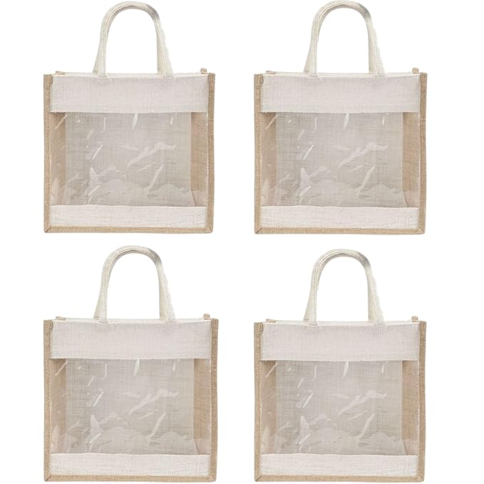 Pack of 4 Jute Minimalistic Large Size Bag with Zip Locking