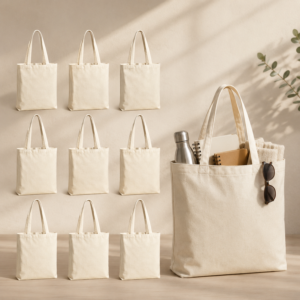 Pack of 10 White Cotton Tote Bag (L)