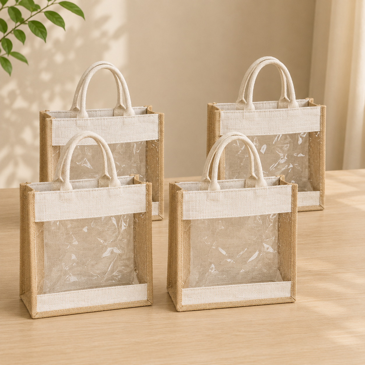 Pack of 4 Jute Minimalistic Large Size Bag with Zip Locking