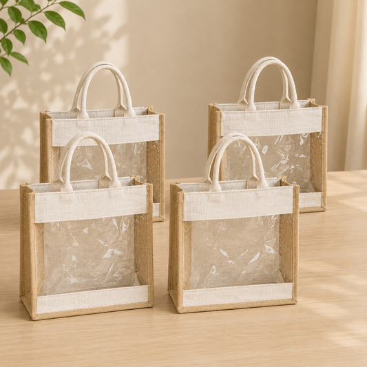 Pack of 4 Jute Minimalistic Large Size Bag with Zip Locking
