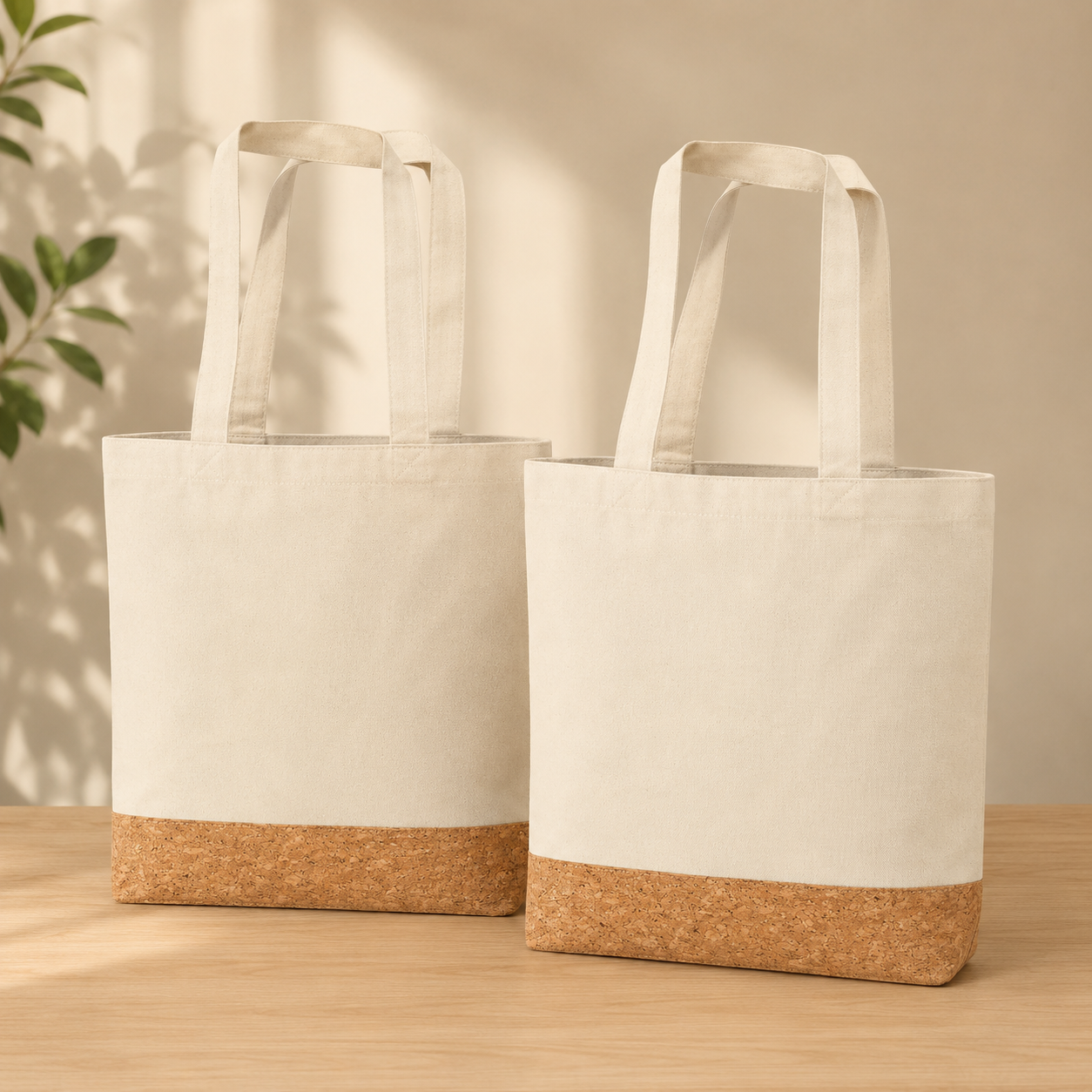 Pack of 2 Minimalistic Cotton Canvas Tote Bag with Cork Base