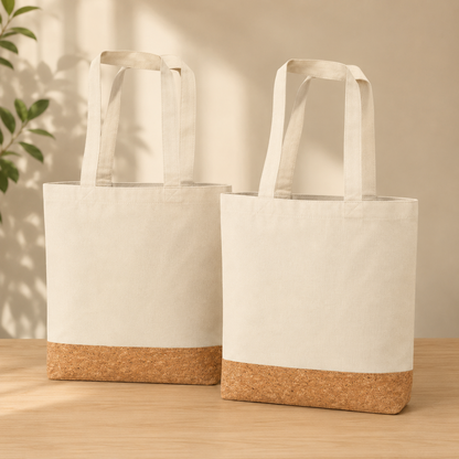 Pack of 2 Minimalistic Cotton Canvas Tote Bag with Cork Base