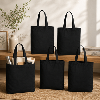 Pack of 5 Black Cotton Tote Bag (L)