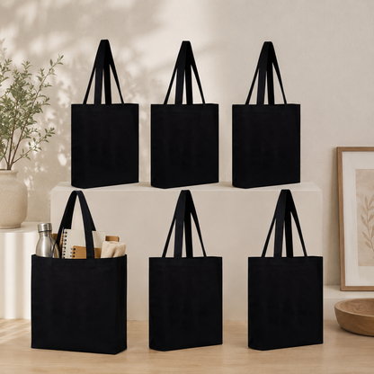 Pack of 6 Black Cotton Tote Bag (L)