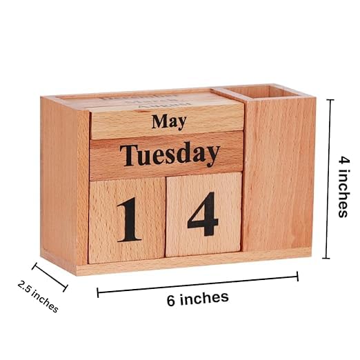 Personalized Wooden Desk Calendar With Pen Holder
