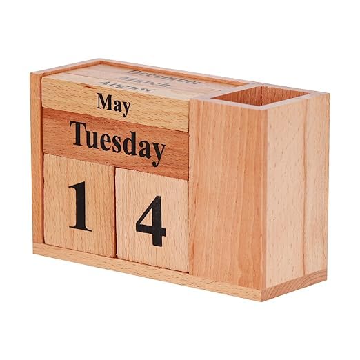 Personalized Wooden Desk Calendar With Pen Holder