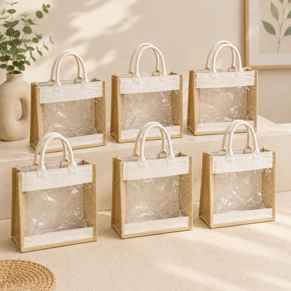 Pack of 6 Jute Minimalistic Medium Size Bag with Zip Locking