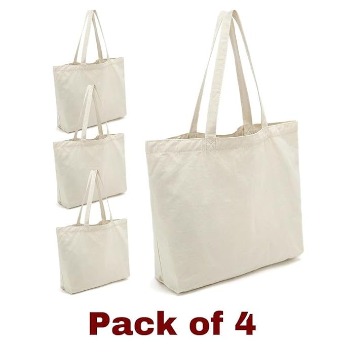 Pack of 4 White Cotton Tote Bag (L)