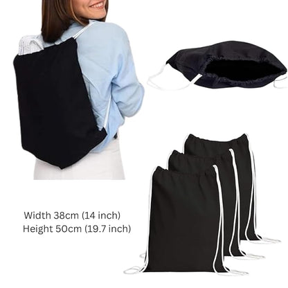 Pack of 2 Black Minimalistic Drawstring Cotton Carry Bags