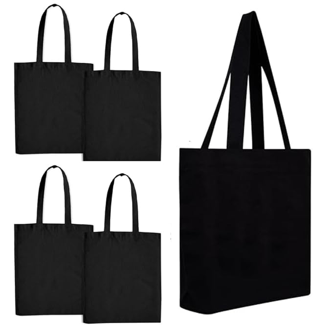 Pack of 5 Black Cotton Tote Bag (L)