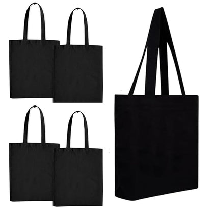 Pack of 5 Black Cotton Tote Bag (L)