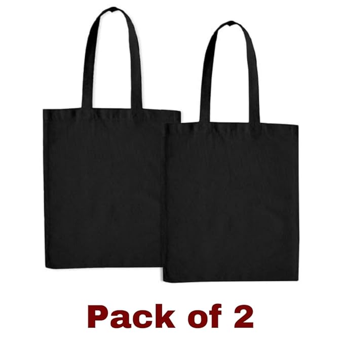 Pack of 2 Black Cotton Tote Bag (L)