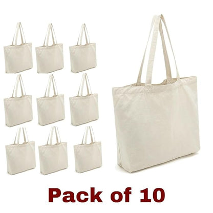 Pack of 10 White Cotton Tote Bag (L)