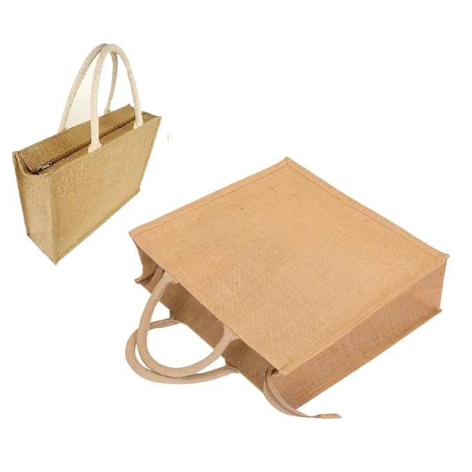 Pack of 2 Jute Shopping Bags with Zipper (M)