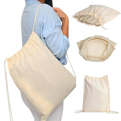 Pack of 2 White Minimalistic Drawstring Cotton Carry Bags