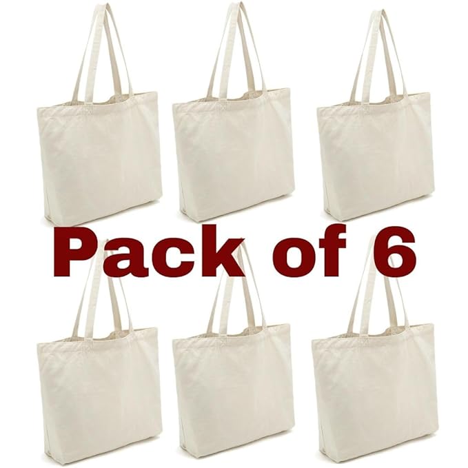 Pack of 6 White Cotton Tote Bag (L)