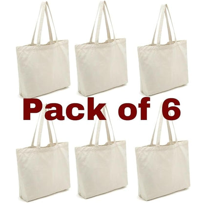 Pack of 6 White Cotton Tote Bag (L)