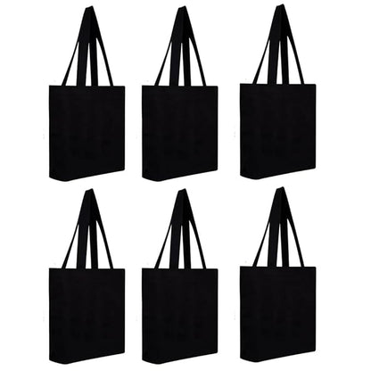 Pack of 6 Black Cotton Tote Bag (L)