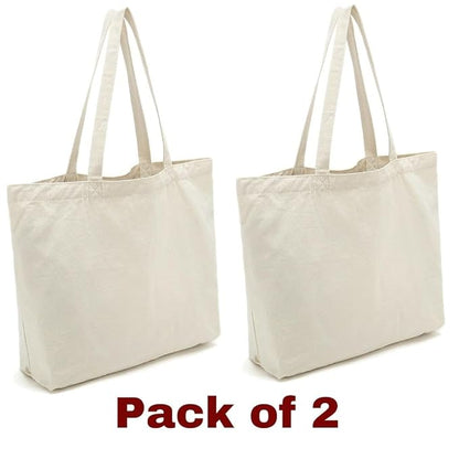 Pack of 2 White Cotton Tote Bag (L)