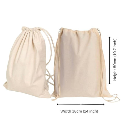 Pack of 2 White Minimalistic Drawstring Cotton Carry Bags