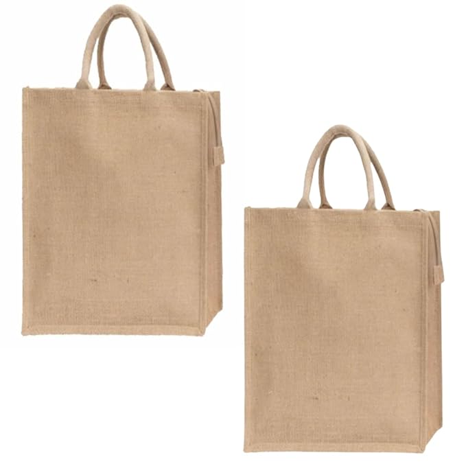 Pack of 2 Jute Shopping Bags with Zipper (L)