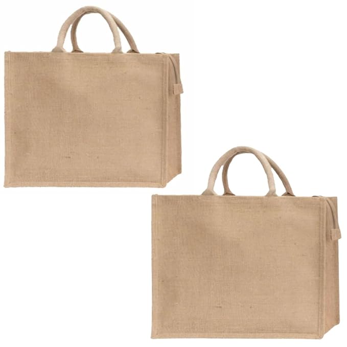 Pack of 2 Jute Shopping Bags with Zipper (M)