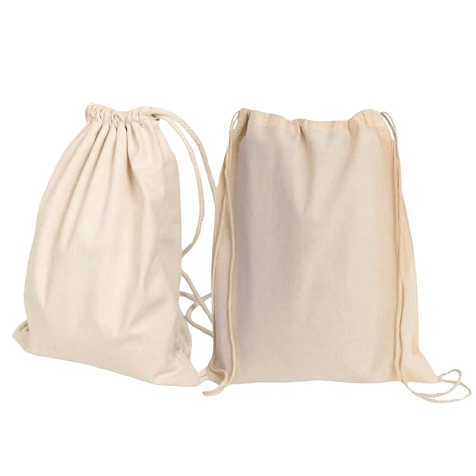 Pack of 2 White Minimalistic Drawstring Cotton Carry Bags