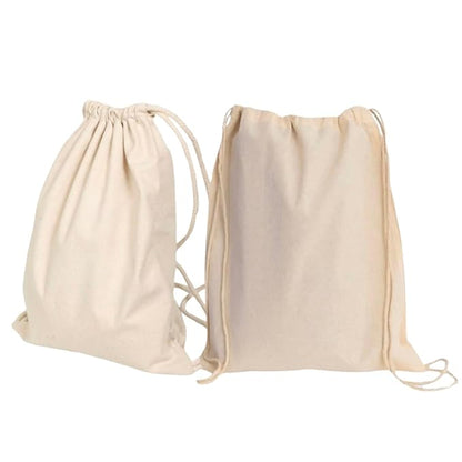 Pack of 2 White Minimalistic Drawstring Cotton Carry Bags