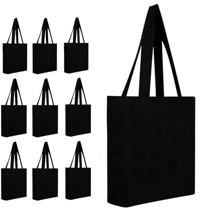Pack of 10 Black Cotton Tote Bag (L)