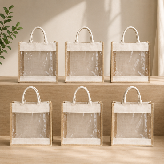 Pack of 6 Jute Minimalistic Large Size Bag with Zip Locking