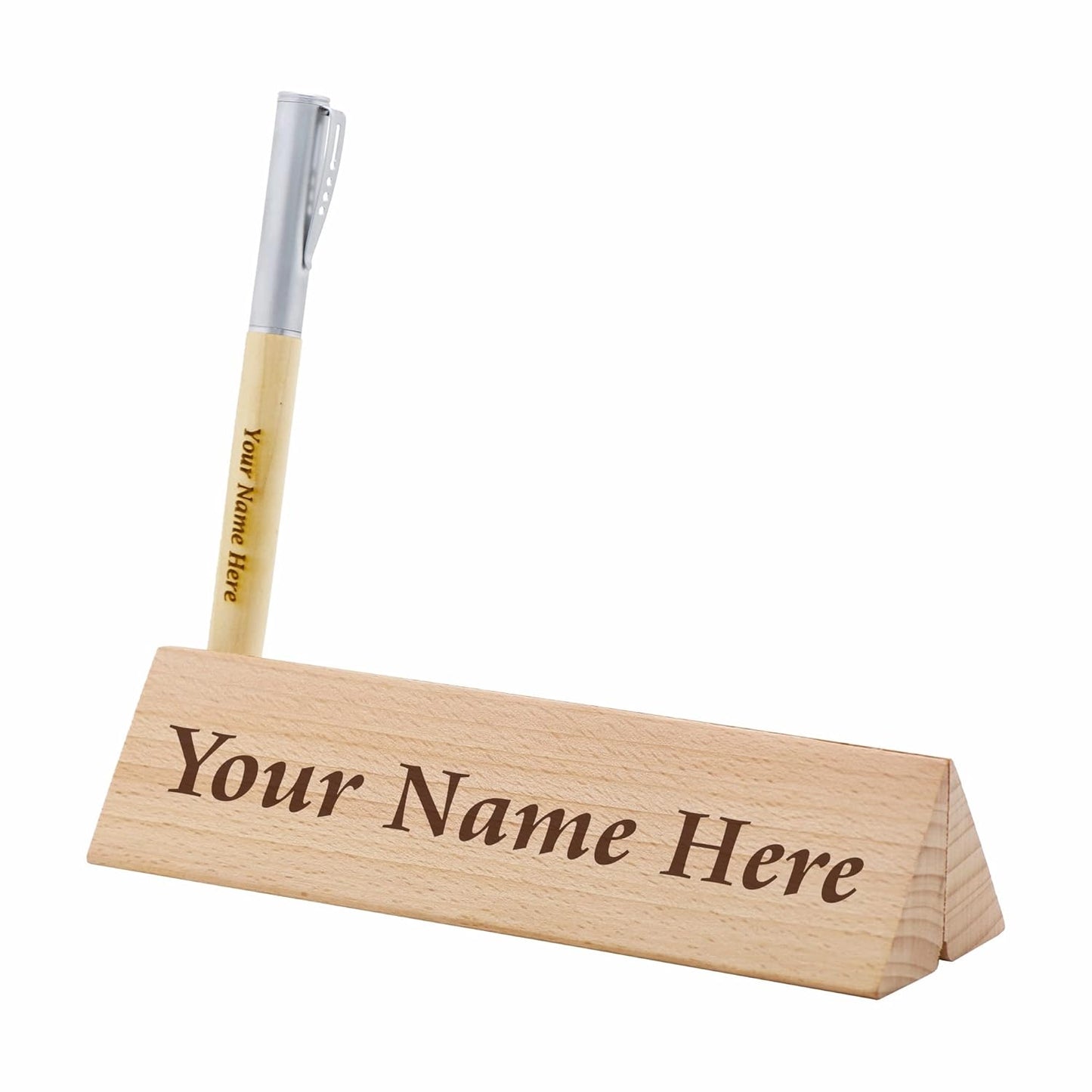 Personalized Desk Name Plate with Wooden Pen and Pen Stand