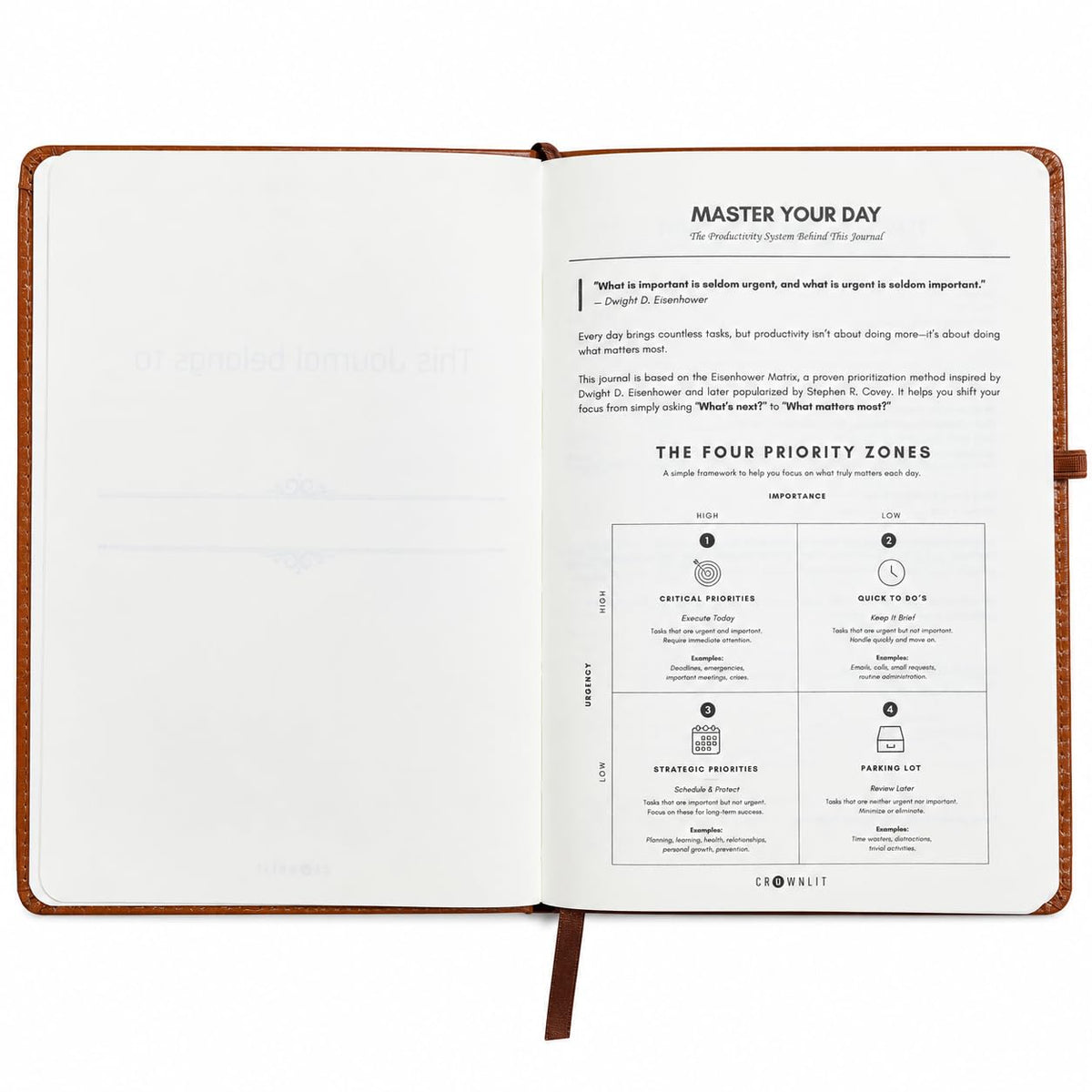 Crownlit Daily Productivity Planner Journal, A5 Brown