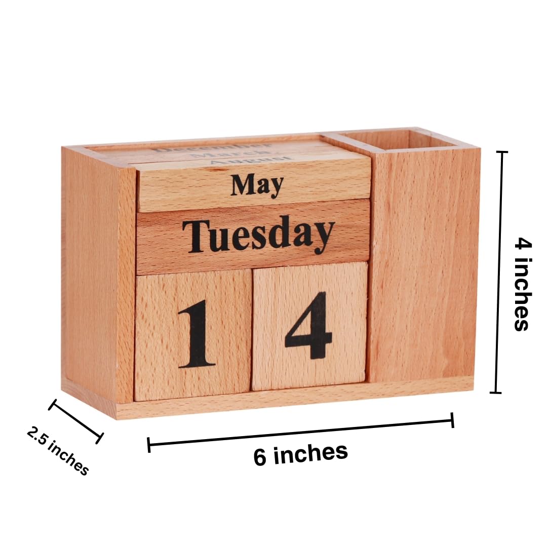 Large Wooden Desk Calendar With Pen Holder