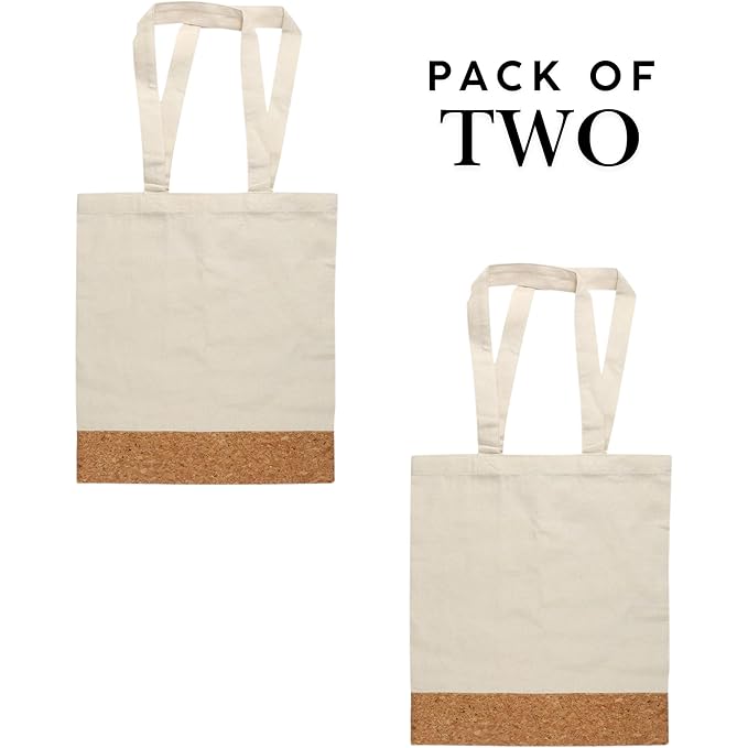 Pack of 2 Minimalistic Cotton Canvas Tote Bag with Cork Base