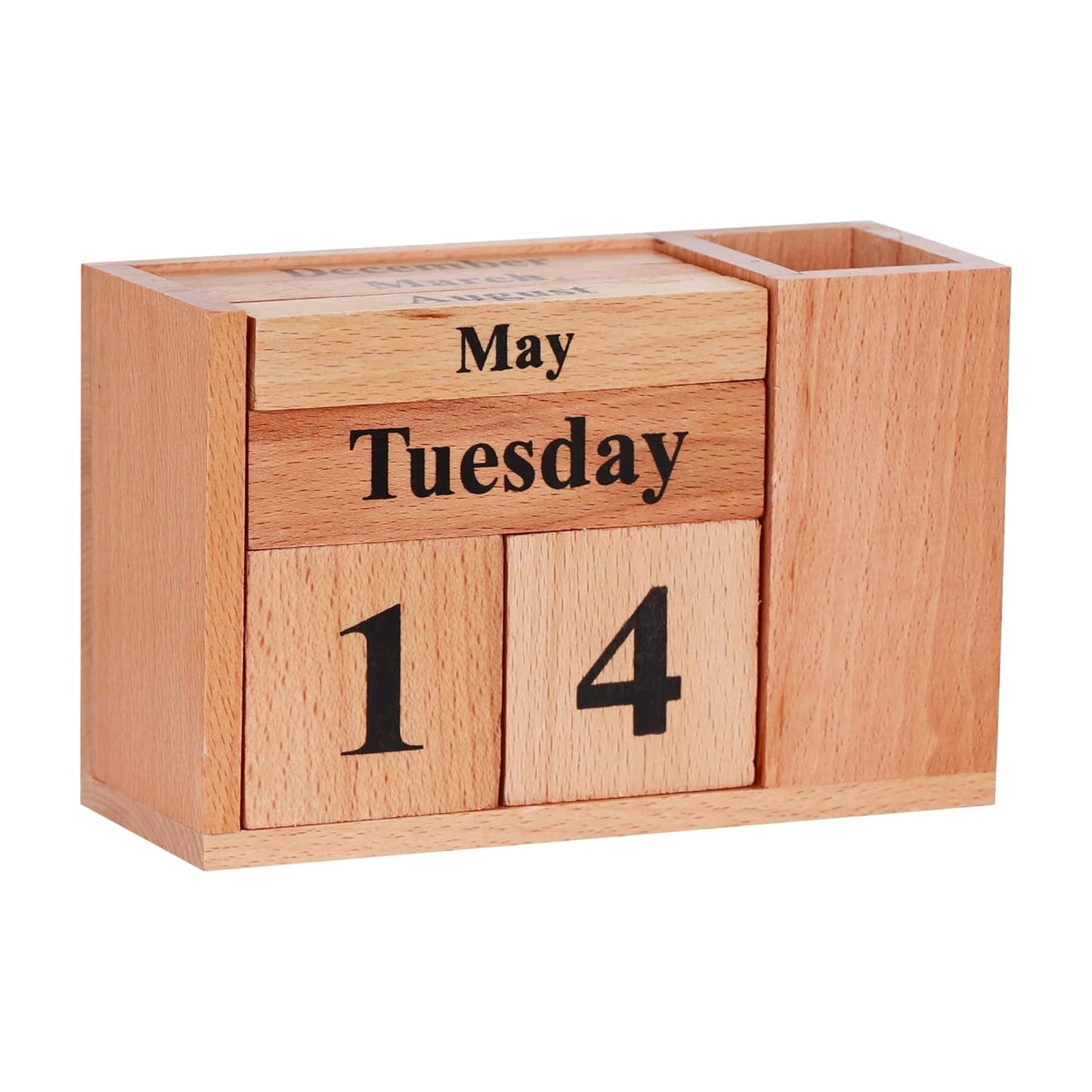 Large Wooden Desk Calendar With Pen Holder