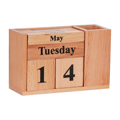 Large Wooden Desk Calendar With Pen Holder