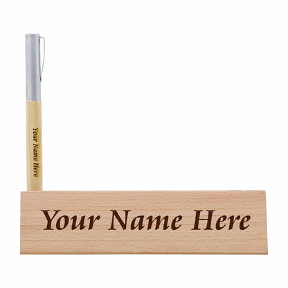 Personalized Desk Name Plate with Wooden Pen and Pen Stand