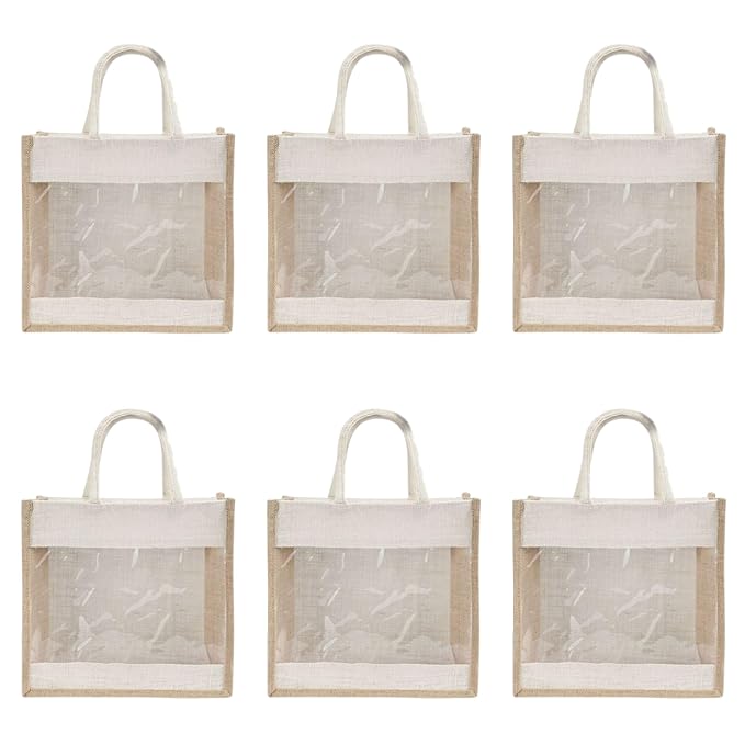 Pack of 6 Jute Minimalistic Medium Size Bag with Zip Locking