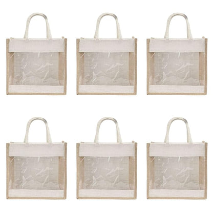 Pack of 6 Jute Minimalistic Medium Size Bag with Zip Locking
