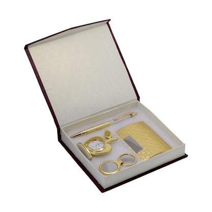 4 in 1 Gift Set with Table Clock, Metal Keychain, Card Holder and Crystal Pen