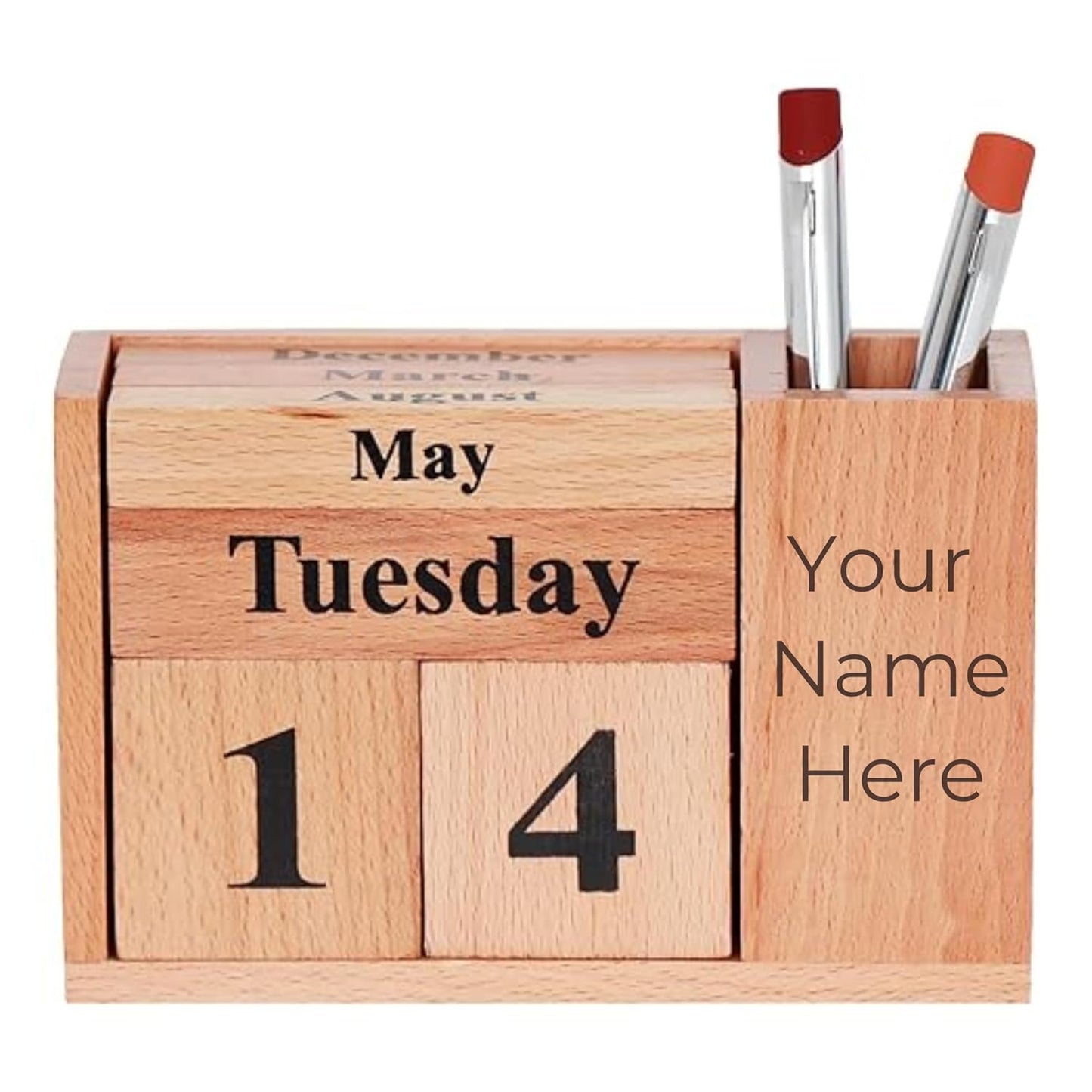 Personalized Wooden Desk Calendar With Pen Holder