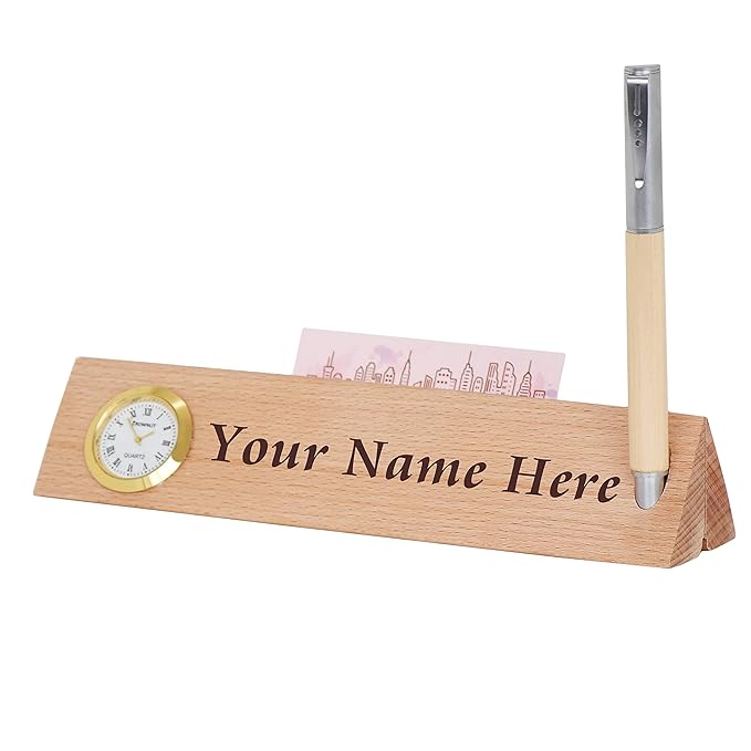 Personalized Pen With Desk Name Plate & Table Clock