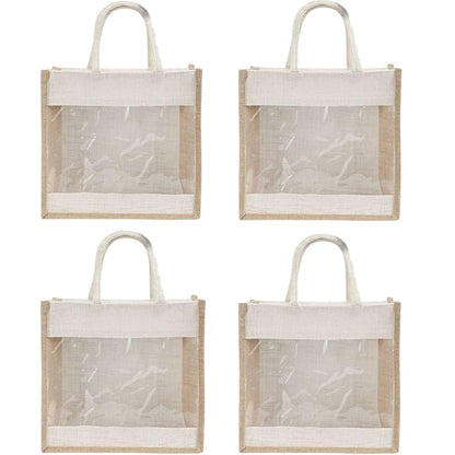 Pack of 4 Jute Minimalistic Large Size Bag with Zip Locking