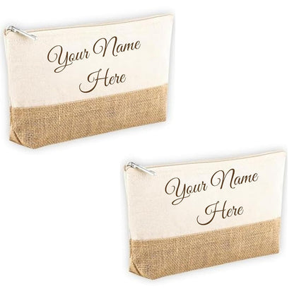 Personalized Pack of 2 Cotton and Jute Minimalistic Pouches