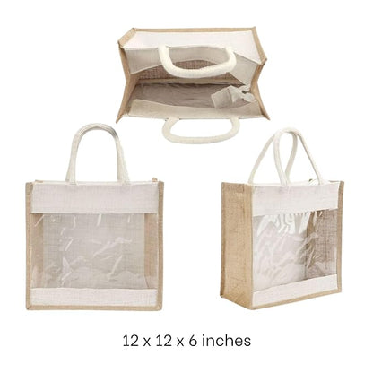 Pack of 2 Jute Minimalistic Large Size Bag with Zip Locking