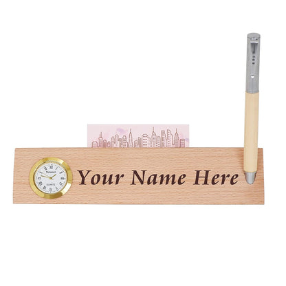 Personalized Pen With Desk Name Plate & Table Clock