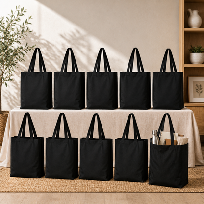 Pack of 10 Black Cotton Tote Bag (L)