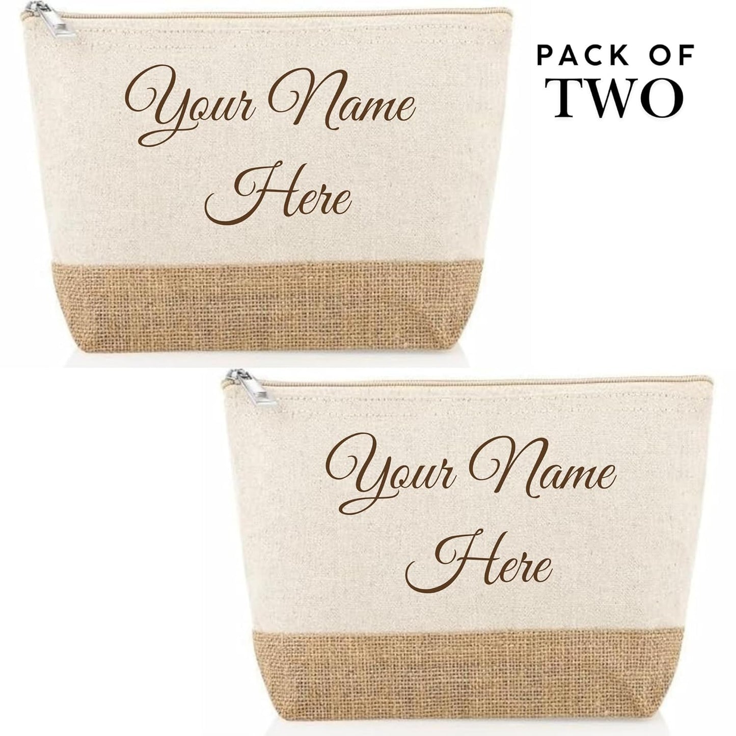 Personalized Pack of 2 Cotton and Jute Minimalistic Pouches